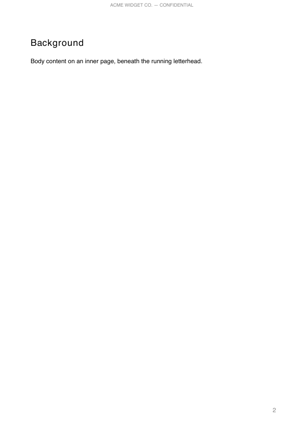 Running letterhead + page counter